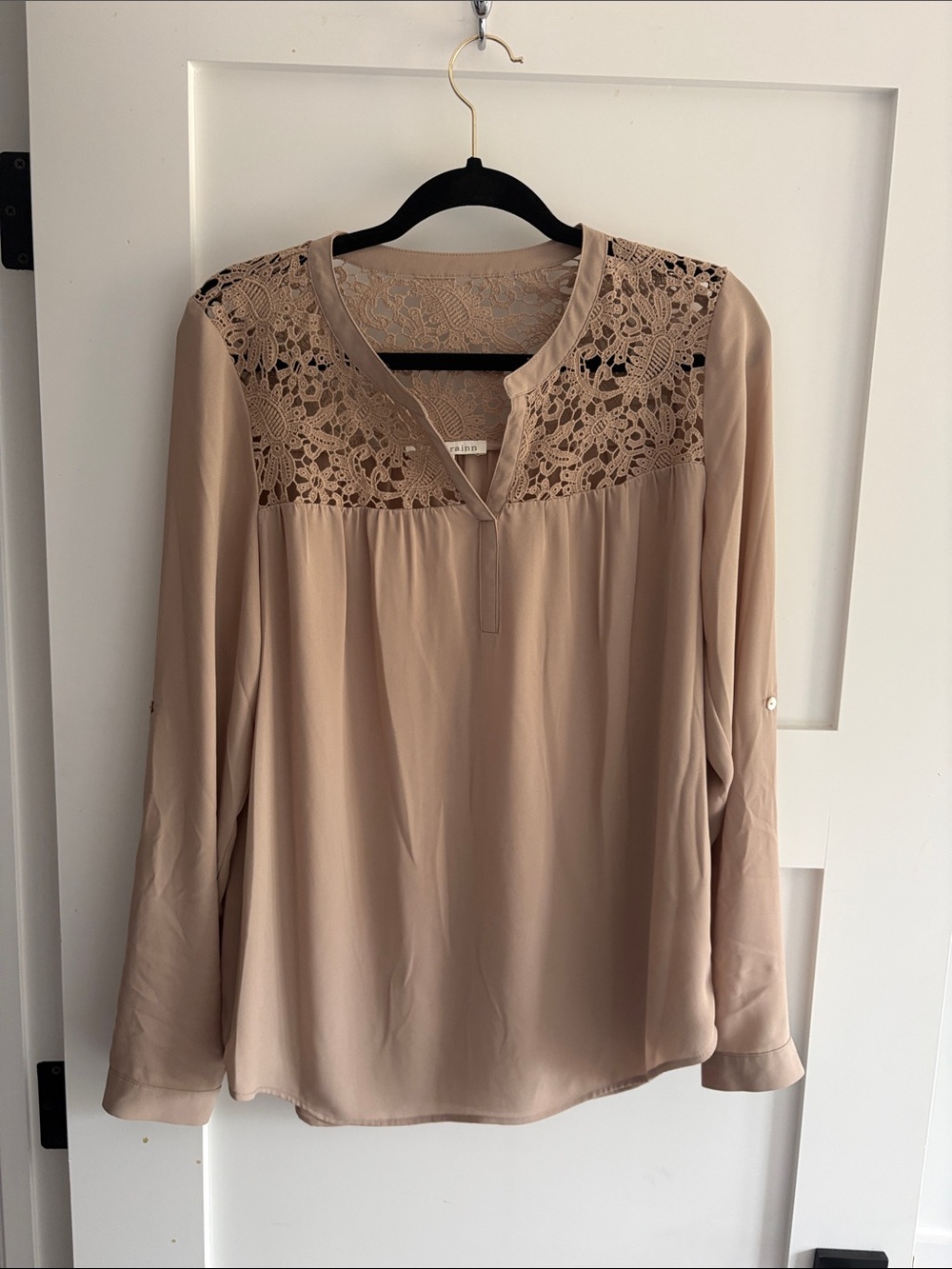 Daniel Rainn Lace Yoke Long Sleeve Blouse - Taupe